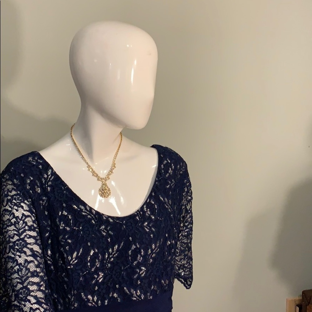 Navy blue chiffon lace and silver on top  L54